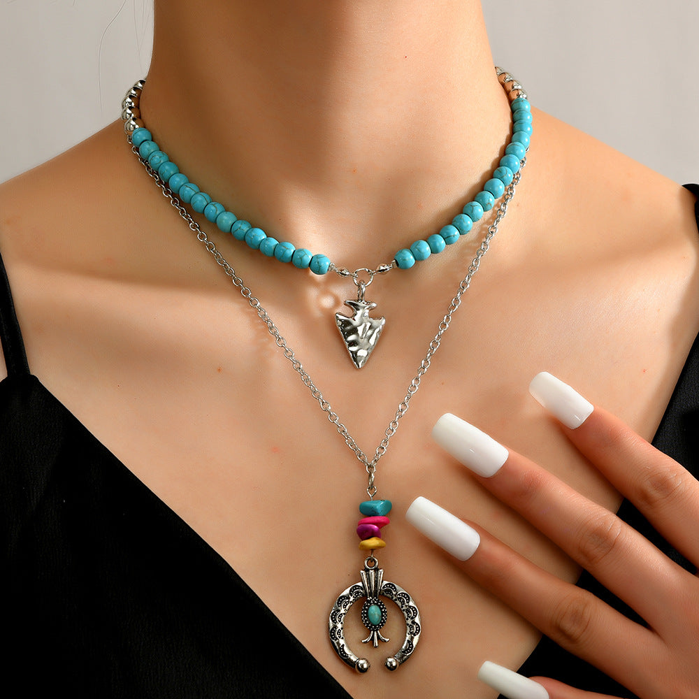 Wholesale Necklace Western Style Cactus Cattle Head Hat Turquoise Flannel Neck Chain